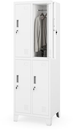 Jan Nowak taquilla metálica para Vestuario colectivo Armario de Acero con 4 Compartimentos Independientes Barra para Ropa ventilación portanombre y cerraduras Individuales 172 x 56 x 45 cm