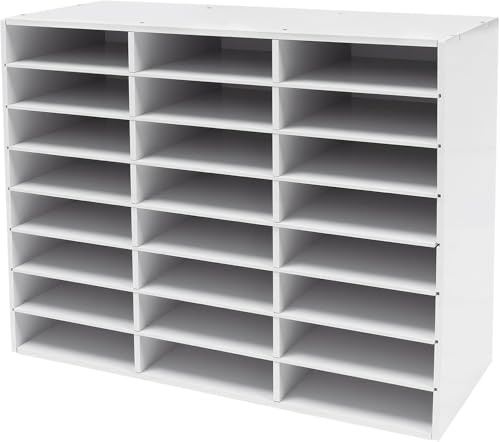 Litteraturarrangör dokumentfack upp till 60 kg med 24 fack och justerbara hyllor, 73,7 x 30,2 x 59,6 cm filsorterare brevfack dokumentlager av PVC för A4-filer böcker och tidskrifter (vit)