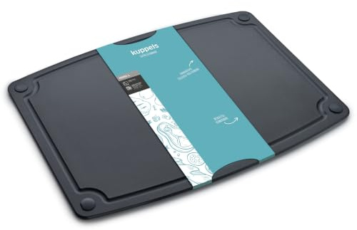 Kupels NERO skärbräda i träfiber utan plast, stor, köksbräda med juicespår och silikonfötter, 44 x 32,5 cm, vändbar köttbräda, knivvänlig, halkfri, diskmaskinssäker, BPA-fri