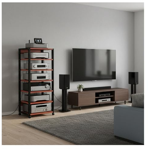 Rack HiFi a 7 ripiani, rack AV, supporto HiFi, organizer for componenti multimediali, archiviazione di componenti audio da studio
