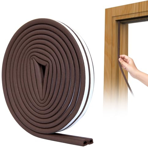 SUNMON Door Seal D-Type Strip Weather Stripping Self Adhesive Foam for Doors and Windows, Soundproofing Weatherstrip Gap Collision Avoidance (Brown)