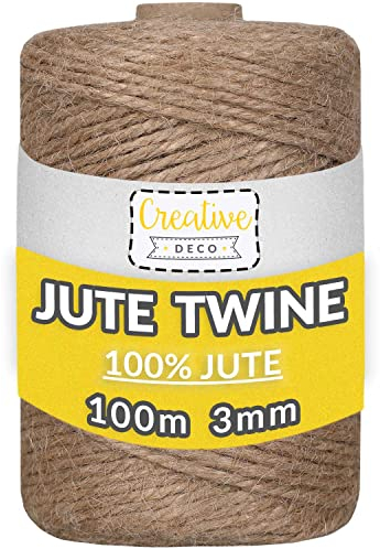 Creative Deco 100m Corda Juta, Spago per Giardinaggio | Spessore 2-3 mm | Marrone Naturale Cordino Juta Forte | Corda Tiragraffi per Gatti, Corda Bricolage, Decorazione, Cordino per Borse Uncinetto