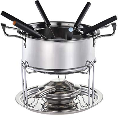 10PCS Portable Stainless Steel Fondue Set For Cheese, Meat, Chocolate, Broth And MoreHot Pot Melting Pot Fondue Set, 6 Fondue Forks Included, Silver, 24.5cm 18cm