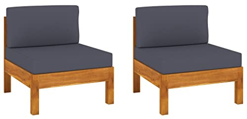 vidaXL 2X Akazienholz Massiv Mittelsofa mit Dunkelgrauen Kissen Sofa Lounge Gartensofa Einzelsofa Gartenmöbel Loungesofa Garten Balkon Terrasse