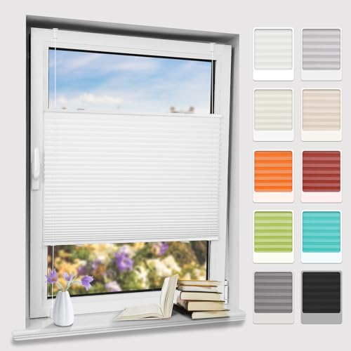 Bernice Plissee klemmfix ohne Bohren, Weiß 85x120cm(BxH) Easyfix Fensterrollo mit Klemmträger, Crushed Optik Rollos für Fenster & Tür