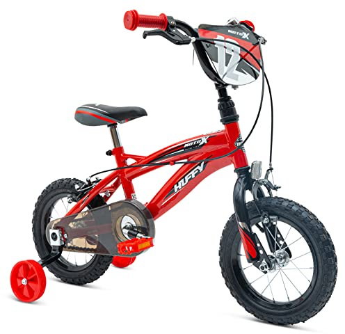Huffy Moto X 12 tum pojkcykel röd 3-5 år gammal enkel snabbanslutning montering + stabilisatorer