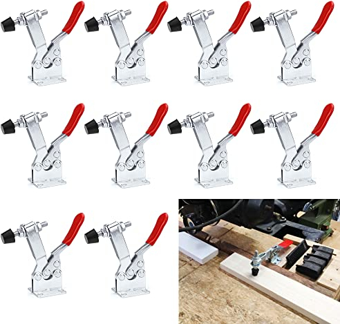 SCHYIDA 10 Stück Kniehebelspanner Schnellspanner GH-201B 90Kg/200Lbs Horizontaler Schnellspanner Fassungsvermögen Toggle Clamp Haltekraft Waagrechtspanner Anti-Rutsch Knebelklemme für Schweißen