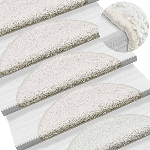 Tidyard 15 STK Stufenmatten Weiss 65 x 25 cm | Geraeuschdaempfend, rutschfest und Warm Treppenstufen Matten Set für Stufen, 100% PP, Getuftet, 700 g/m2