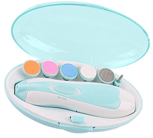 Baby-Nageltrimmer 6 Schleifköpfe, Elektrisches Nagelpolier-Pflegeset für Neugeborene, Kleinkinder (Blau) | Elektrisches Nagelpolier-Set für Neugeborene, sicher, tragbar, mit Aufbewahrungsbox, schützt Nagelhaut