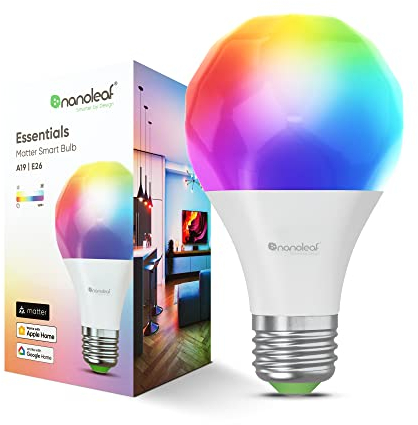 Nanoleaf Matter Essentials Glühbirne, Smarte RGBW E27 LED Lampe - Matter über Thread, Bluetooth 16 Mio. Farben LED Lampe, Bildschirm Sync, Funktioniert mit Google Home Apple, Deko und Gaming
