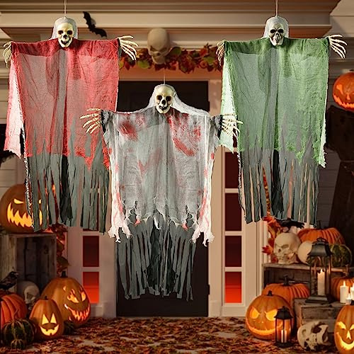Halloween Decorations Outdoor Ghost, 3 Pack Hanging Skeleton Ghost 80 * 44 cm Props Horror Grim Reaper Hanging Ghost Halloween Decor for Outdoor Indoor Yard Garden Party Decorations