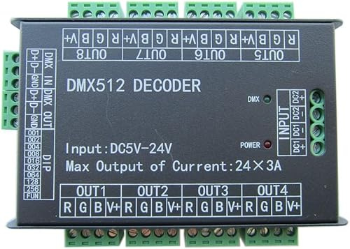 High Power 24 Channel RGB 3A/CH DMX512 Controller Led Decoder Dimmer 500Hz Flicker Free Smoother Dimming DMX Signal Indicator Flashes Function DC 5V-24V