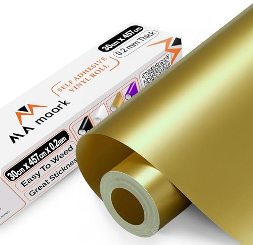 Selbstklebende Vinylfolie Plotter gold Matt, 30cm x 457cm Permanente Plotter-Vinylfolie mit PET-Träger, leicht zu schneiden und zu entgittern für permanente Aufkleber, Schilder und Bastelprojekte
