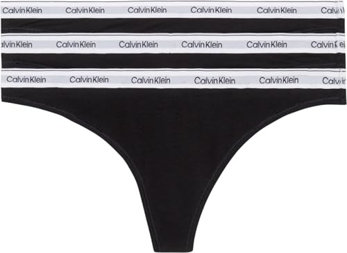 Calvin Klein Women's 3 Pack Modern Logo Thongs, Black (Black/Black/Black), L