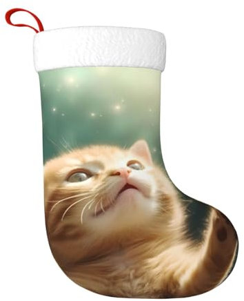 cfpolar Weihnachtsstrümpfe mit Sternenhimmel, niedliche Katze, 45 cm, Weihnachtsbaum-Hängestrumpf, Weihnachtsdekoration, Ornamente, Strümpfe, klassischer Geschenkhalter für Famliy Home Party Urlaub