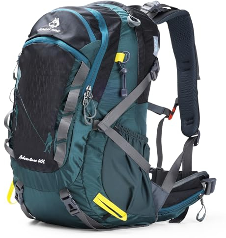 Neloheac Zaini da Hiking 40 Litri con Supporto per la Schiena Traspirante e Indipendente, Zaino da Viaggio Impermeabile e Copertura Antipioggia Montagna Sci Trekking Moto, Nero