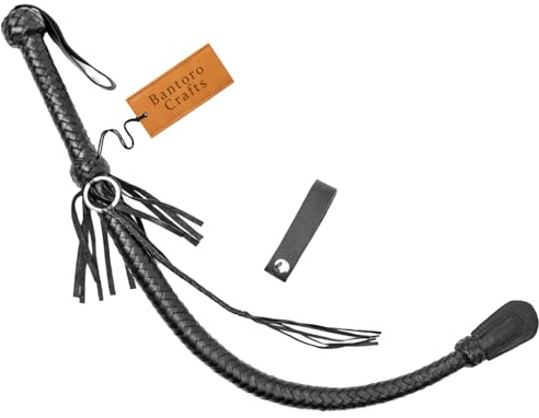 Bantoro Crafts Frusta Nagaika Fatta a Mano Lunghezza 2,5 Piedi 12 trecce Fili Pelle Intrecciata Frusta cosacco Kamcha Nagaika Donskaja Abaškin Difesa Personale Nero