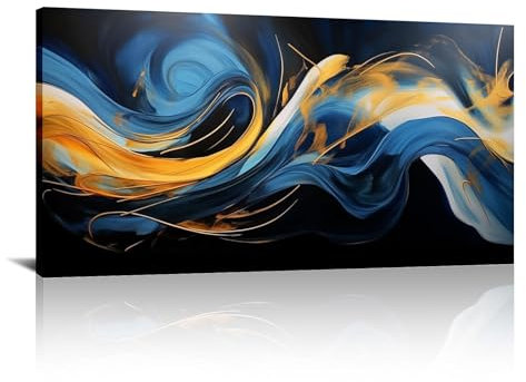 Zhadongli Art Boho-Wandkunst für Schlafzimmer, moderne Wandkunst, blaues Blattgold, Leinwanddrucke, Bilder, gerahmt, für Badezimmer, Wohnzimmer, Dekoration, 40 x 80 cm (16 x 31 Zoll) mit Rahmen