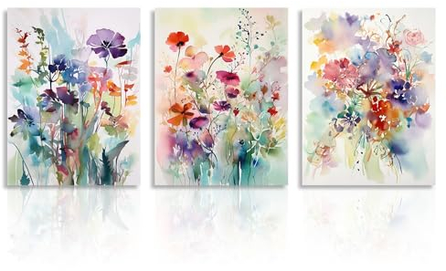 Dazzlewall Aquarell Blumen Leinwand Bilder Wildblumen Wandbilder für Schlafzimmer Wohnzimmer Dekor 30X40 cm Ohne Rahmen 3er Set