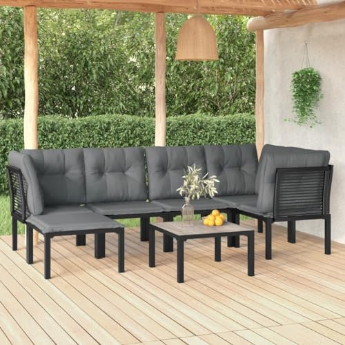 QZZCED Balkonmöbel-Set Gartenmöbel-Sets Garten-Loungemöbel Terrassengarnitur 7-TLG. Garten-Lounge-Set Schwarz und Grau Poly Rattan für Garten, Terrasse und Balkon