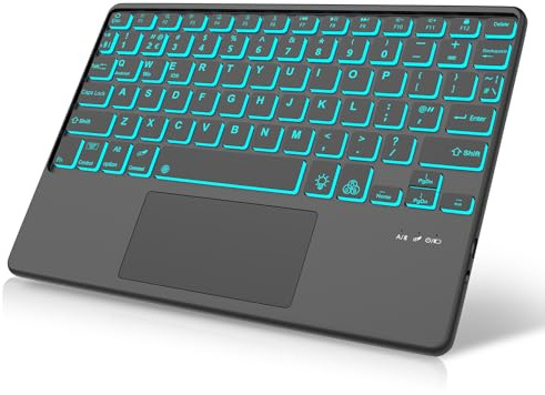 IVEOPPE Backlight Bluetooth Keyboard for iPad, Mac, Tablet, Lightweight Slim Keyboard for iPad Pro 11-inch M4 2024, Samsung/Xiaomi/Honor/Lenovo Tablet Keypad with Touchpad, UK Layout– Black