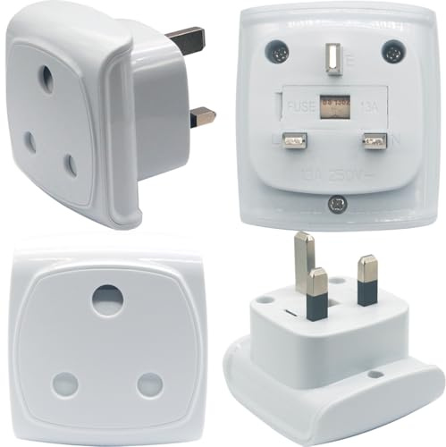 South Africa Plug Type M (NOT for Indian Type D plug) Adapter Convert to UK Socket, BS 8546 Approved, Safety Protection Design, Flame Proof, 13A Fuse with Safety Shutter (4 Pieces White)