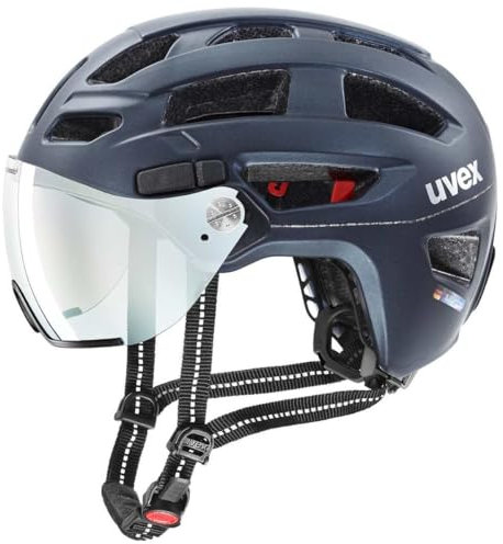 uvex Finale Visor V - sicherer City-Helm für Damen und Herren - mit selbsttönendem Visier - inkl. LED-Licht - deep Space matt - 52-57 cm