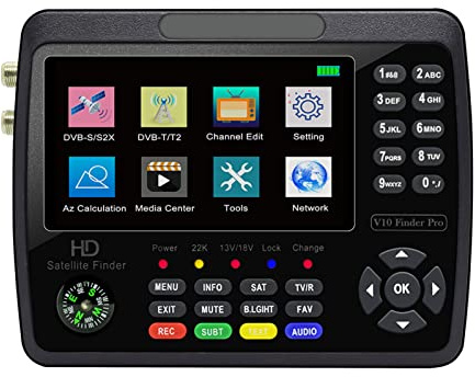 V10 Pro Satellitensucher Signalmesser HD Satelliten-TV-Signalsucher DVB-S/S2/S2X/T/T2 COMBO Digitaler Handsignalmesser Satellitensucher H.265 4,3-Zoll-LCD zum Einstellen der Sat-Schüssel