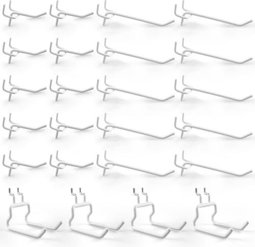 G.CORE 24-Pack Pegboard Hooks, 2 4 Peg Board Tool Utility Hangers Fit 1/4 Pegboards, Heavy Duty Metal Shelving Brackets, Wall Organizers and Storage for Craft Room Garage Workbench Office (White)