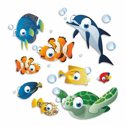 Cartoon Fish Vinyl Stickers, Cover Marks, Tropical Bathroom Wall Decals | Opaque Finish, No White Edges, Waterproof, Colourful Design for Home, Child Friendly, Walls, Cars, Kids Toybox, Nursery