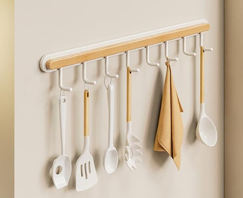 Herramientas de cocina. Barra for utensilios de cocina, barra for colgar utensilios de cocina, sin perforaciones, de madera, de hierro, for montar en la pared, for colgar cucharas, tablas de cortar, s