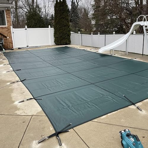 AVLLSO Swimming Pool Cover Winter Swimming Pool Safety Cover for Rectangular/Oval/Kidney Shaped Pool, Green Solid Mesh(5m x 10m/16ft x 33ft)