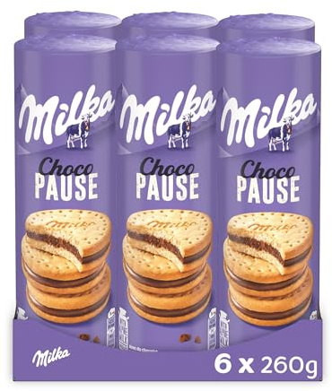 MILKA - Choco Pause - Lot de 6 Rouleaux de Choco Pause - Biscuits Fourrés au Chocolat au Lait Milka - Biscuits Gourmands et Croustillants - Idéal pour le Goûter des Enfants - Lot de 6x260g