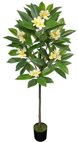 Hollyone 150 cm Kunstpflanze Wie Echt, Tropischer Kunstbaum mit Hawaiianischer Plumeria Gelb, Faux Frangipani Blume Zimmerpflanze für Heimdeko, Wohnzimmer, Schlafzimmer, Büro Dekoration