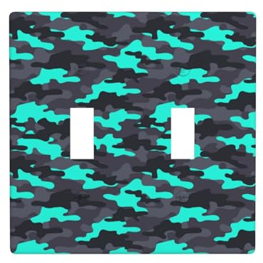 Placca di copertura per interruttore della luce a levetta, 2 piastre da parete di dimensioni standard 11,4 x 11,4 cm, grigio verde mimetico doppia piastra di copertura per interruttore della luce