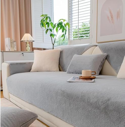 New Sofa Covers Washable - Soft Velvet Sofa Cushion Covers, Non-Slip Sofa Cover 2 3 4 Seater, Couch Covers for Sectional Sofa, Couch Cover L Shape Furniture Protector (Grey, 70x70cm/1 Piece)