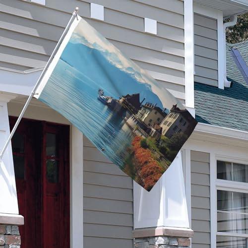 Flagge, 90 x 152 cm, strapazierfähig, zum Aufhängen, für den Außenbereich, Genfer See, Schweiz, Willkommensflaggen, lichtbeständige Flaggen für den Außenbereich, Gartenflagge mit Messingösen,