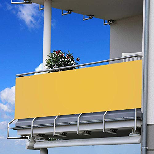 Toldo de privacidad para balcón, 50 x 600 cm, resistente a la intemperie, 100 % protección de privacidad, 200 g/m², toldo para valla de jardín, color amarillo, pared de privacidad con cuerda y bridas