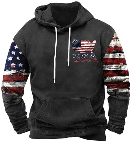 Generisch Hoodie Herren Oversize Usa Flagge Druck Sweatshirt Mit Kapuze Kapuzen Pullover Hoody Gedruckt Kapuzenpullover Basic Kapuzenpulli Casual Männer Sweatjacke Outdoor Hoody Jacke