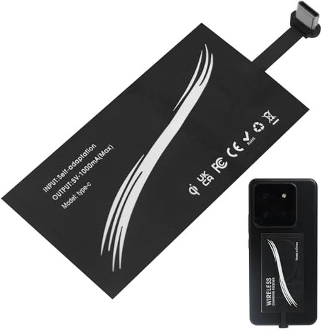 Récepteur de Charge sans Fil Adaptateur USB Type C, Qi Wireless Charger Receiver Chargeur Mince Module Autocollant Récepteur, pour Smartphone avec Interface de Type C