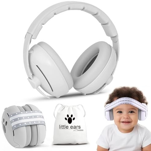 SJDUOCAI 2 in 1 Cuffie Neonato Antirumore,Regolabile Cuffie Antirumore Bambini con Fascia Elastica Leggero, Protettori acustici per neonati Superiore Ideale per il Sonno, Viaggi, Feste (Bianco)