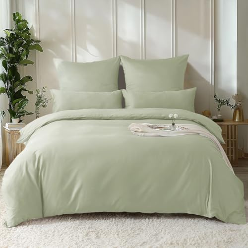 SOULFUL Satin Bettwäsche 135x200 Baumwolle Kühlend, Oeko-Tex, Apfelgrün | 100% Langstapelige Baumwolle Seidig Kühlend Bettwäsche-Set mit Reißverschluss, 1 Bettbezug 135x200 & 1 Kissenbezug 80x80