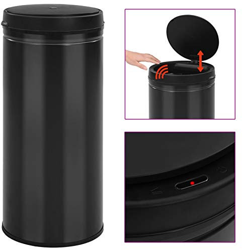 Tidyard Poubelle à capteur Automatique 80 L Acier au Carbone Noir pour Hôtel, Restaurants, Cafés, Bureau à Domicile