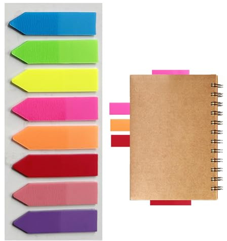 Onglets de livre – 8 drapeaux adhésifs à code couleur, marqueurs de page inscriptibles | Onglets marque-pages transparents, séparateurs de page réutilisables pour les étudiants et les enseignants, les