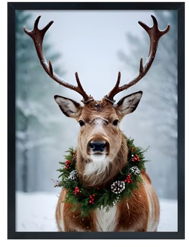 kollyseek Poster Wandbilder Wohnzimmer Modern -1 pc 30x40cm Weihnachtshirsch Weihnachten wohnzimmer deko Leinwand Wohnzimmer Wanddekoration (Ohne Rahmen 30x40cm)