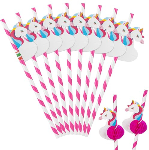 50 Pcs Pattern Paper Straws, 7.76 inch Length, Party Supplies for Birthday, Wedding, Baby Shower & Holidays (Unicorn)