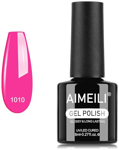 AIMEILI Esmalte Semipermanente Gel UV para Uñas Color Rosa Neón 8ml, Remoción Fácil UV/LED Soak Off Neón Rosa Pink para Manicura Nail Art Salon Home DIY, 1010