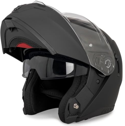 VINZ Pasco Klapphelm mit Sonnenblende & PINLOCK 70 vorbereitet | ECE 22.06 Motorrad Helm für Herren & Damen | Motorradhelm Klappbar Integralhelm | In Gr. XS-XXL - Matt Schwarz