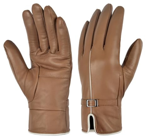 Harssidanzar Damen Lederhandschuhe Winterhandschuhe Warm gefüttert Kaltes Wetter SL026EU,Kaffee,Größe M