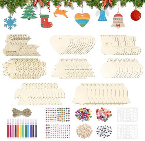 Fentar 412Pc Adornos Navidad Madera, Void Decoracion Navidad para Artesanía, Adornos Navidad, Madera DIY Adornos, Accesorios Completos Adornos Navideños para Manualidades, Colgantes Arbol de Navid
